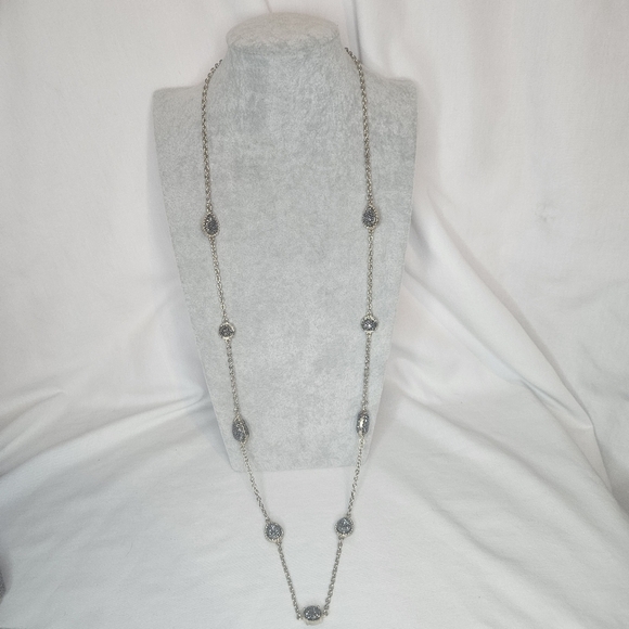 Retro Faux Black Diamond Cabachon Necklace EUC 38" Length - Picture 3 of 4